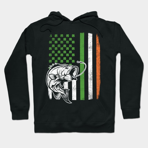 St Patricks Day Bass Fishing Irish American Flag Gift Hoodie by HCMGift